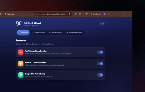 Ad Block Ghost screenshot showing settings UI