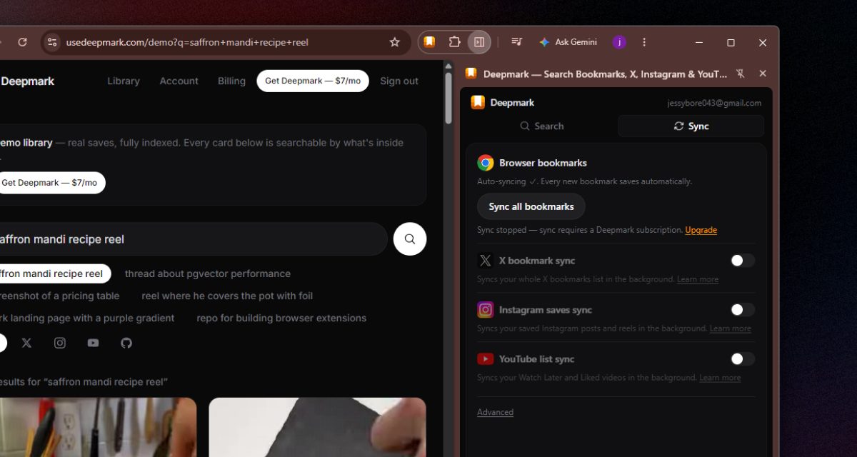 Deepmark screenshot showing sidebar UI