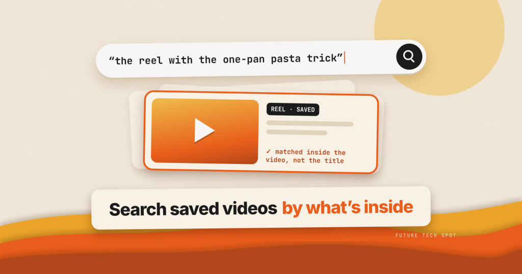 Deepmark search for a saved reel by what is said inside the video, paper-cut illustration