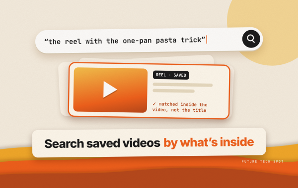 Deepmark search for a saved reel by what is said inside the video, paper-cut illustration