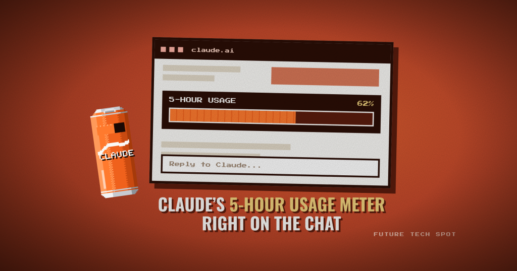 Diet Claude 5-hour usage meter shown on the claude.ai chat next to a pixel soda can