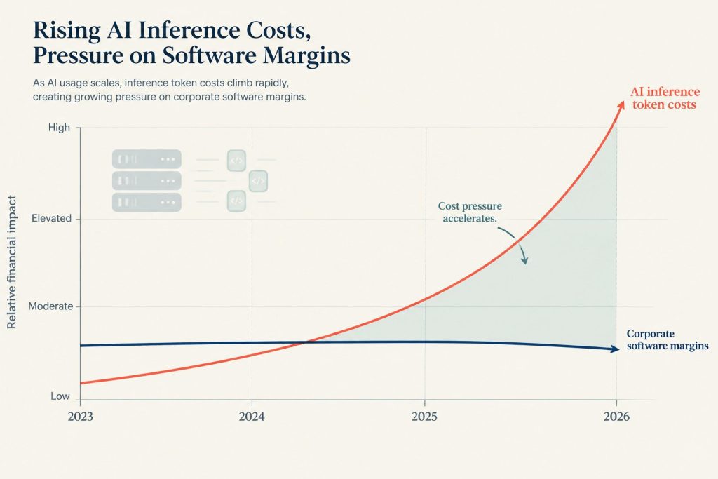 Financial chart displaying exponential AI inference token costs versus corporate software margins.