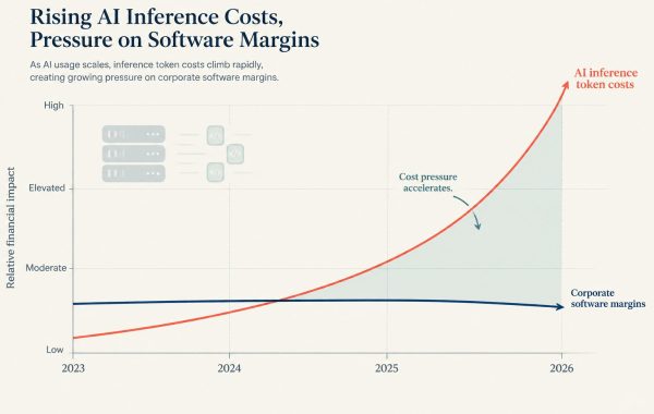 Financial chart displaying exponential AI inference token costs versus corporate software margins.